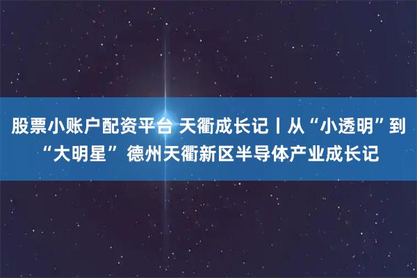 股票小账户配资平台 天衢成长记丨从“小透明”到“大明星” 德州天衢新区半导体产业成长记